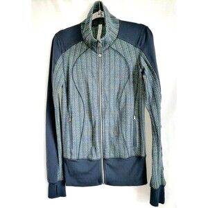 Lululemon Womens Activewear Track Jacket Teal Abstract Thumb Holes Stretch 8